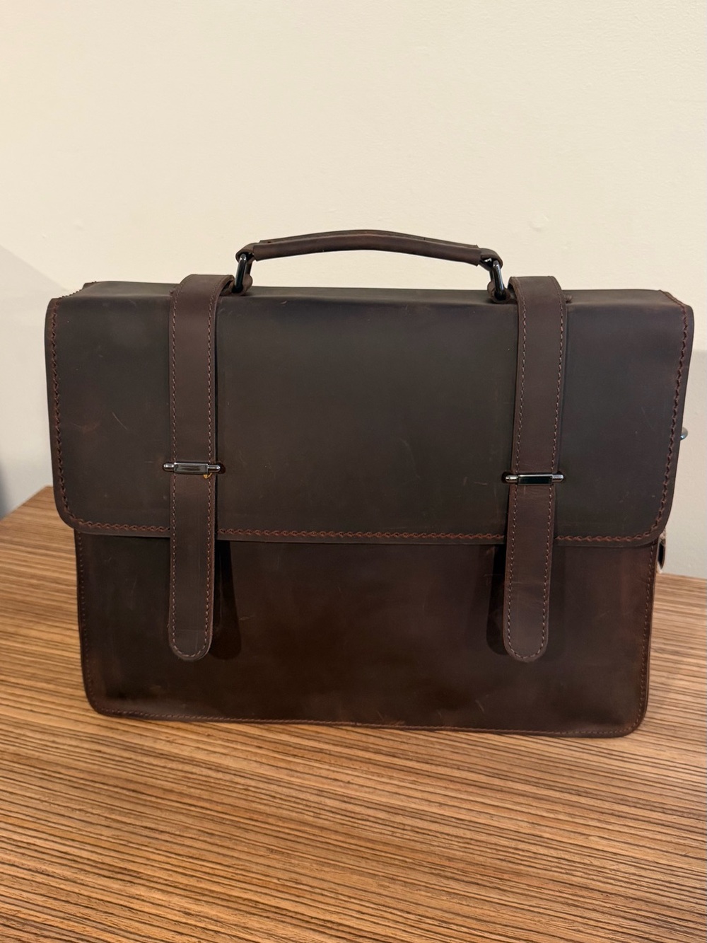 Men's Brown Leather Briefcase Messenger Bag
